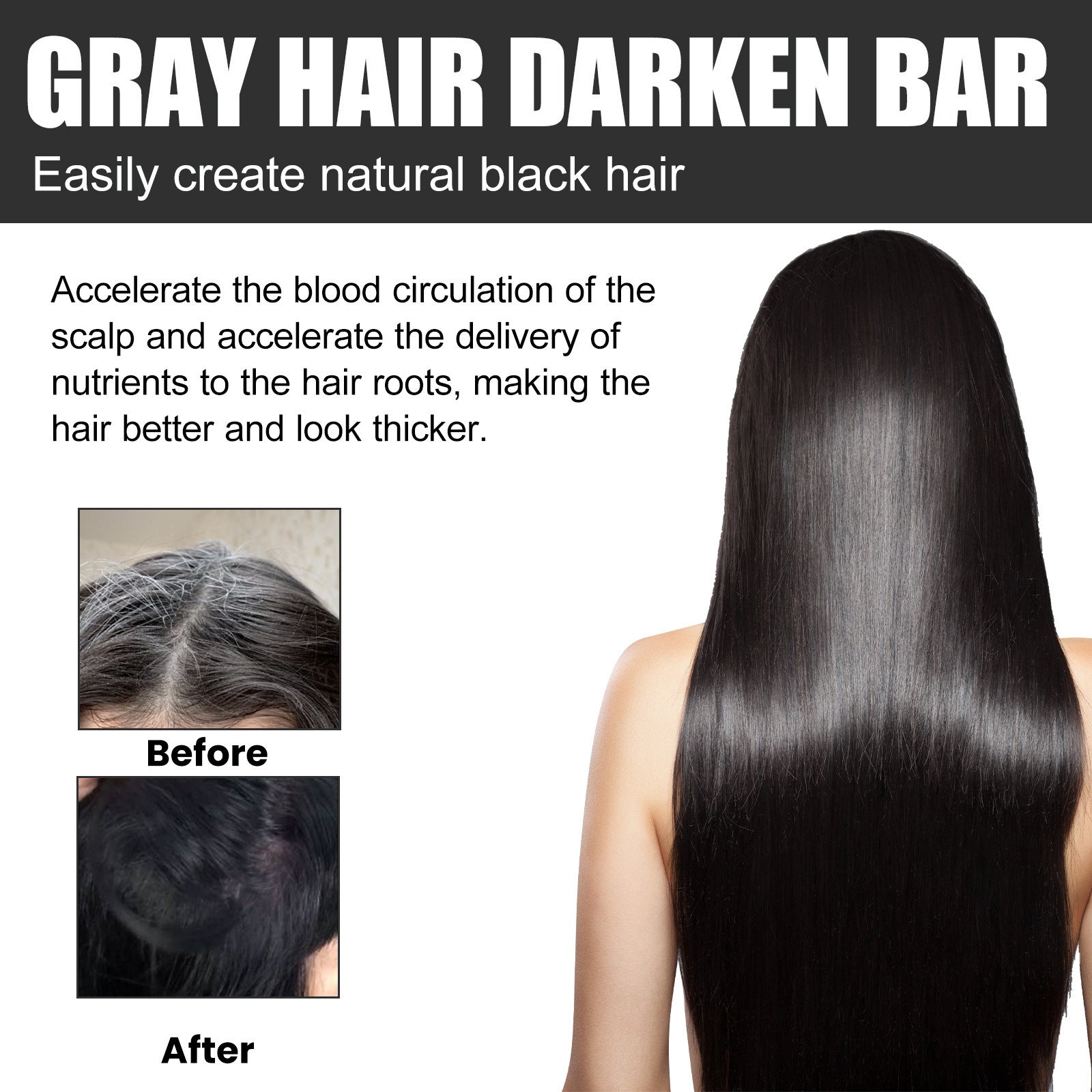 Black Hair Repair Soap – Dark Hair Enhancer with Charcoal, Ginseng, Sesame Oil & Vitamin E