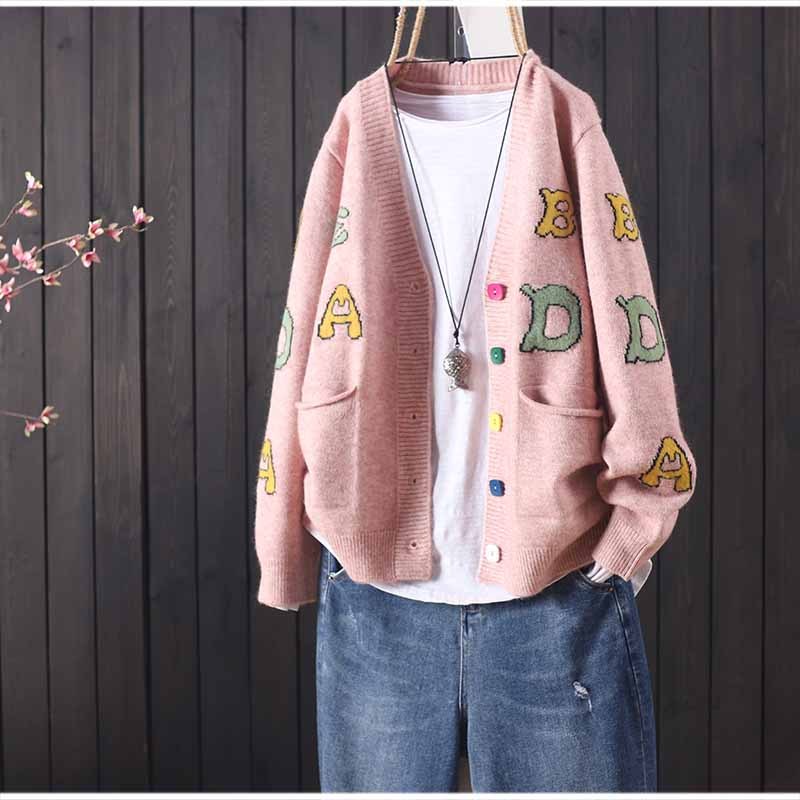 Autumn and winter loose long-sleeved knitted cardigan sweater women