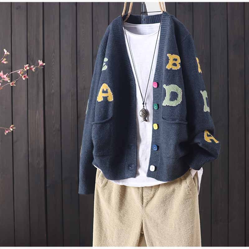 Autumn and winter loose long-sleeved knitted cardigan sweater women