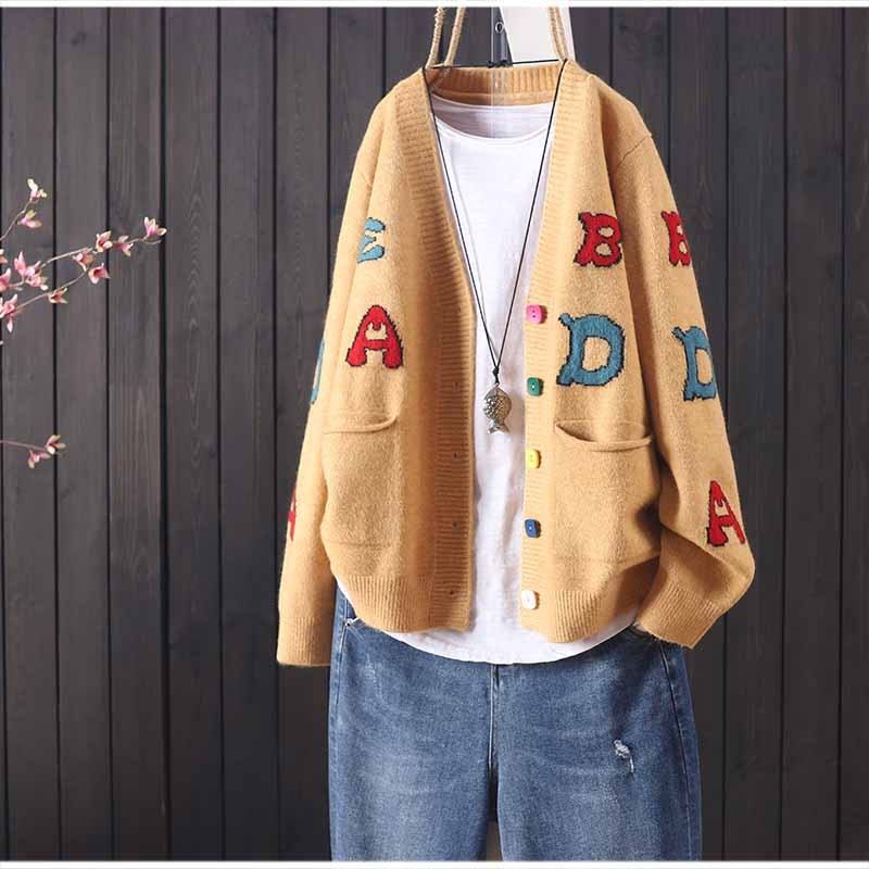Autumn and winter loose long-sleeved knitted cardigan sweater women