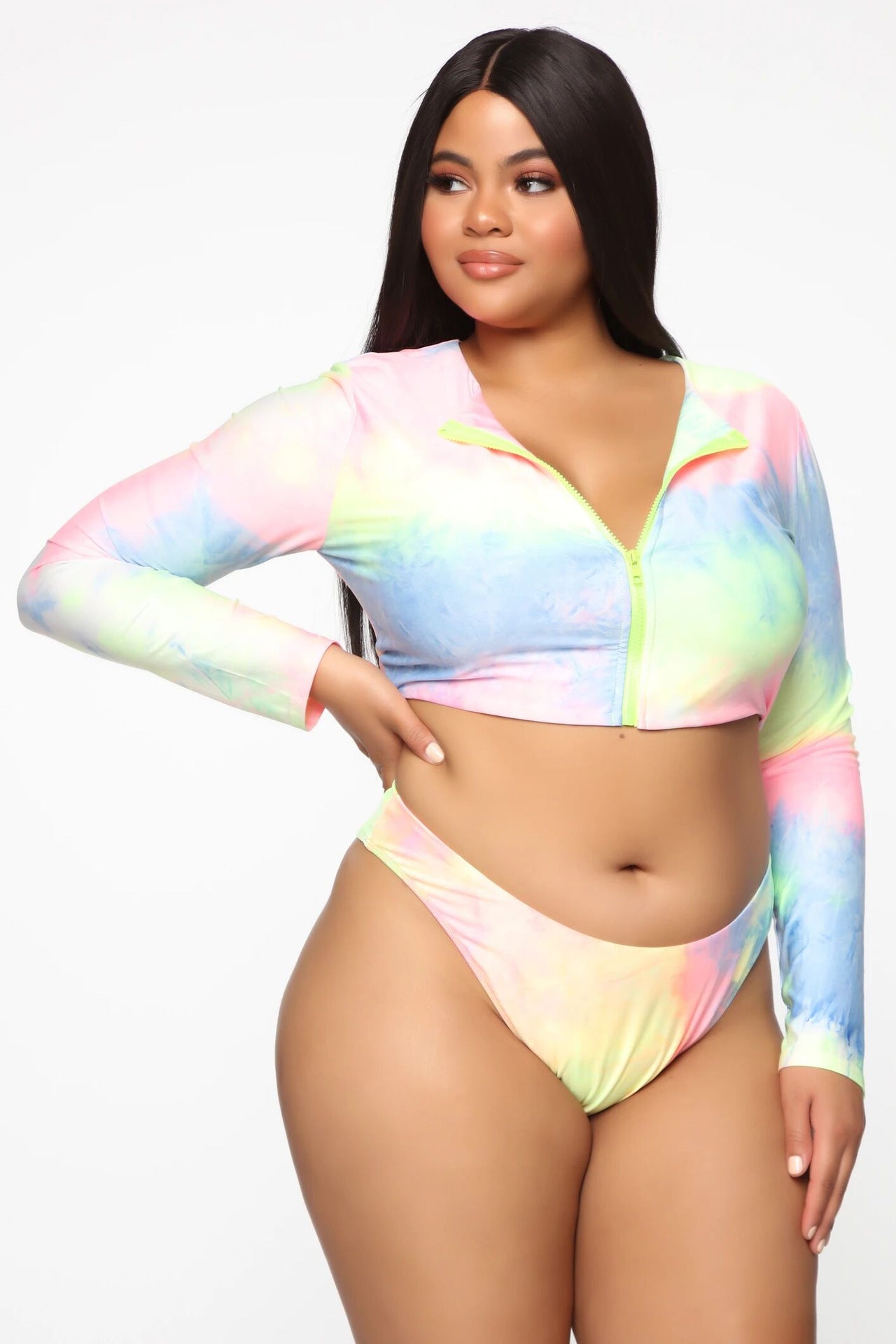 Bikini Long Sleeve Zipper Swimsuit Plus Size Colorful Sexy  Swimsuit