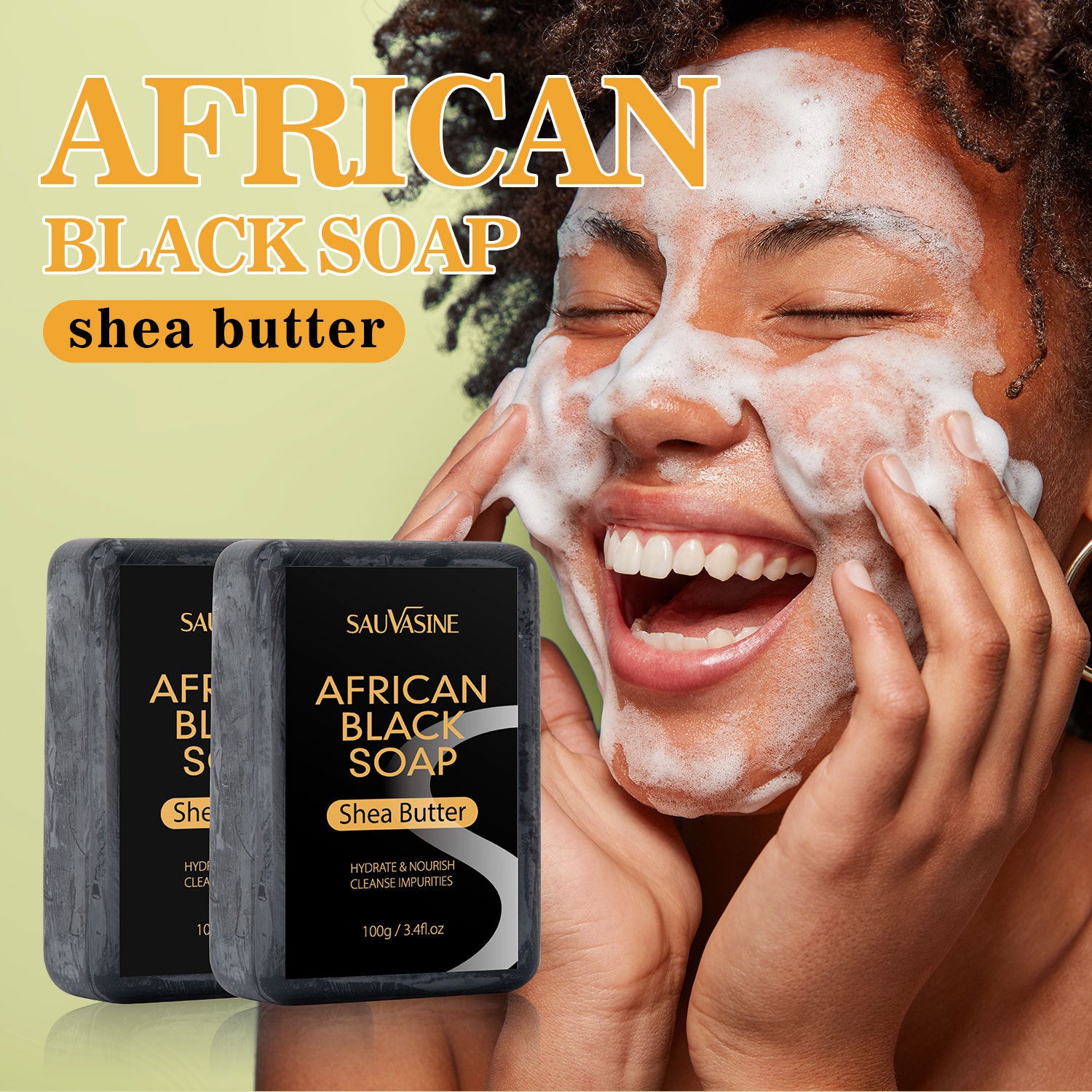 Organic African Black Soap 100g – Deep Cleansing & Moisturizing Body Bar with Shea Butter for All Skin Types