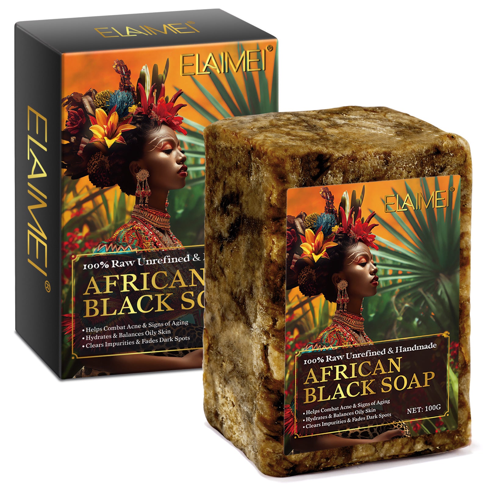 100g African Black Soap – Handmade Natural Skincare Bar for Acne & Oil Control