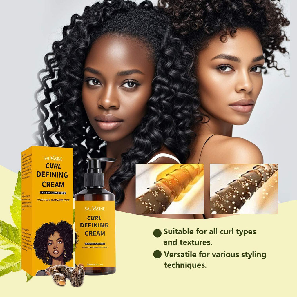 Curly Defining Cream with Castor Oil 200ml – Frizz Control & Long-Lasting Curl Shape for Natural Hair