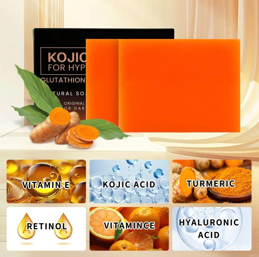 Turmeric & Vitamin C Kojic Acid Soap – Organic Kojie San 135g Bar for Dark Spots & Radiant Skin
