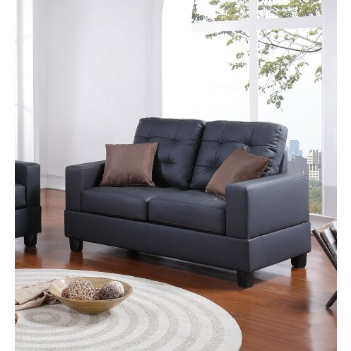 Living Room Furniture 2Pc Sofa Set Black Faux Leather Tufted Sofa Loveseat W Pillows Cushion Couch
