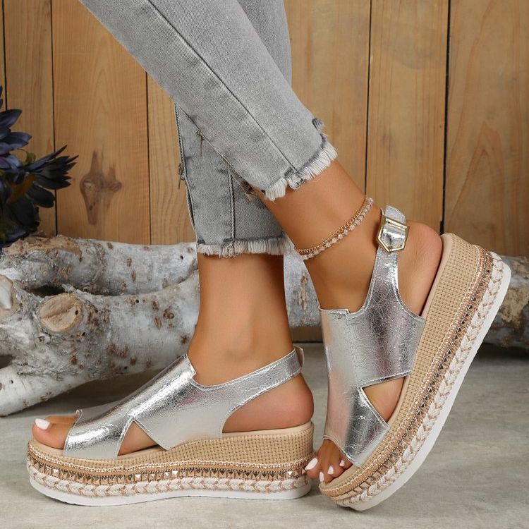 Summer Shiny Sandals Hollow Design Fish Mouth Sandal For Women