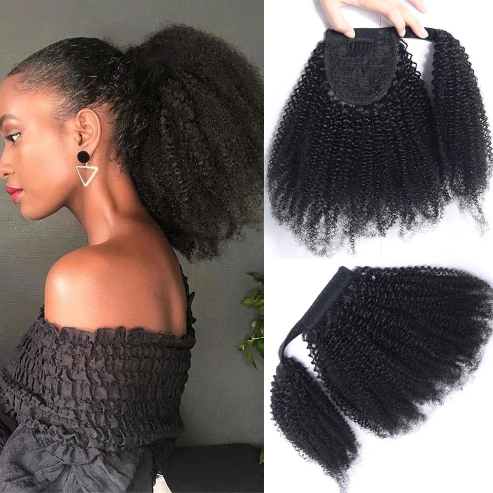Women's Black Human Hair Wig Velcro Ponytail