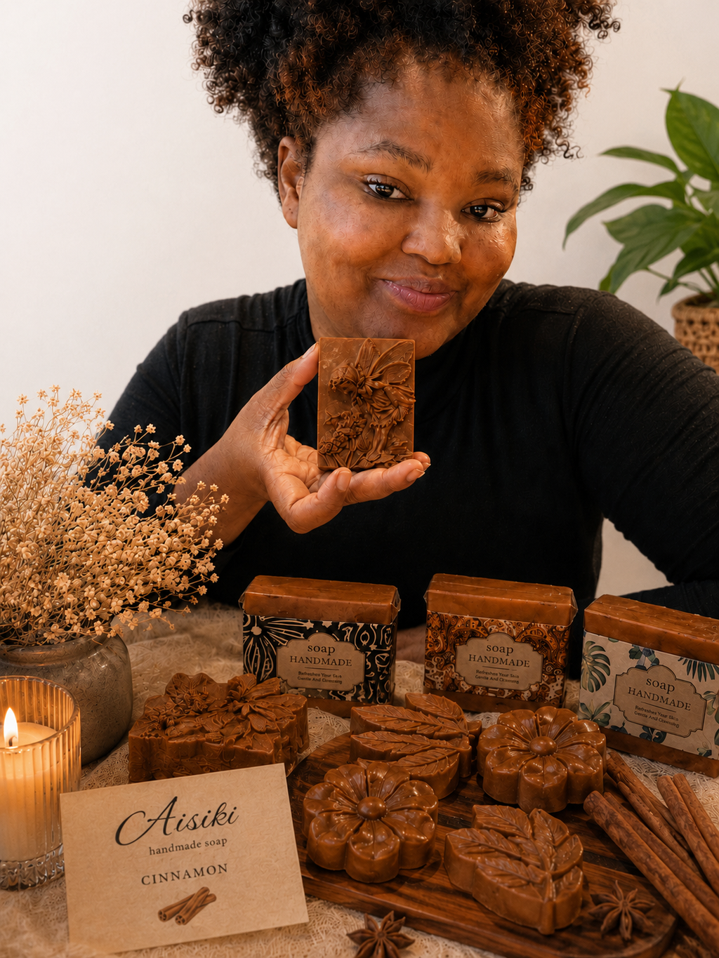 Cinnamon Shea Butter Flower Soap – with Oat, Natural Seeds (External Use Only)