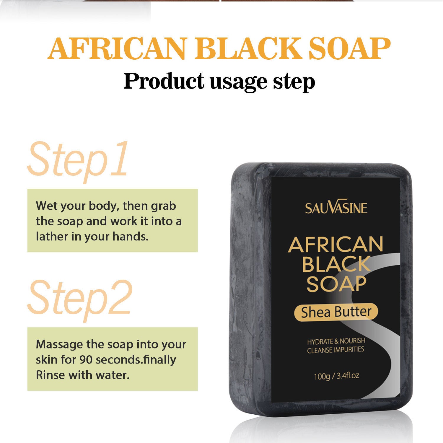 Organic African Black Soap 100g – Deep Cleansing & Moisturizing Body Bar with Shea Butter for All Skin Types