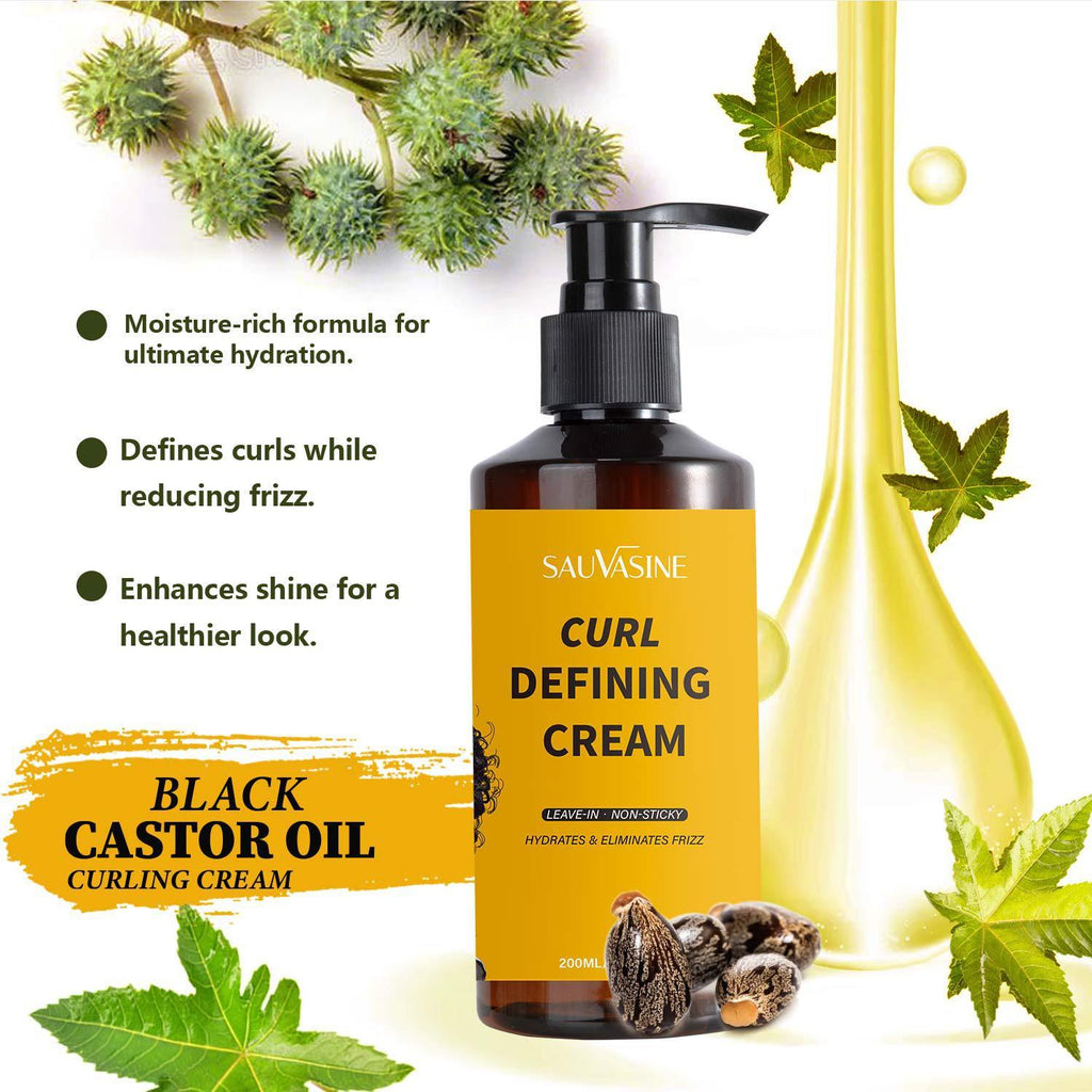 Curly Defining Cream with Castor Oil 200ml – Frizz Control & Long-Lasting Curl Shape for Natural Hair