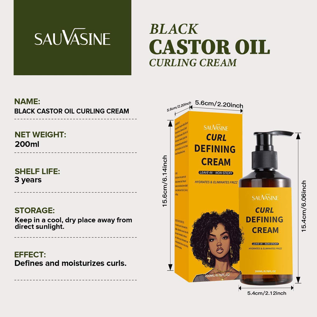 Curly Defining Cream with Castor Oil 200ml – Frizz Control & Long-Lasting Curl Shape for Natural Hair