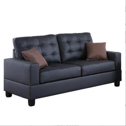 Living Room Furniture 2Pc Sofa Set Black Faux Leather Tufted Sofa Loveseat W Pillows Cushion Couch