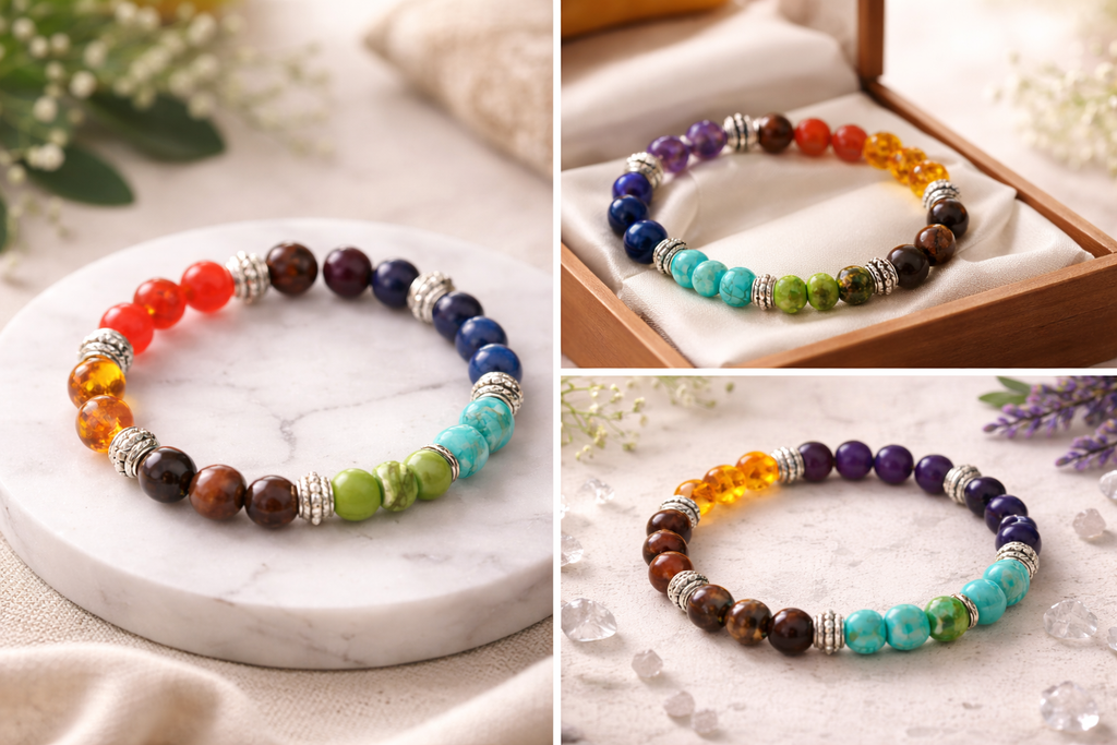 Aisiki Reiki Chakra Bracelet – Natural Stone Agate & Tiger Eye Crystal Healing Bracelet for Yoga, Balance & Energy Protection