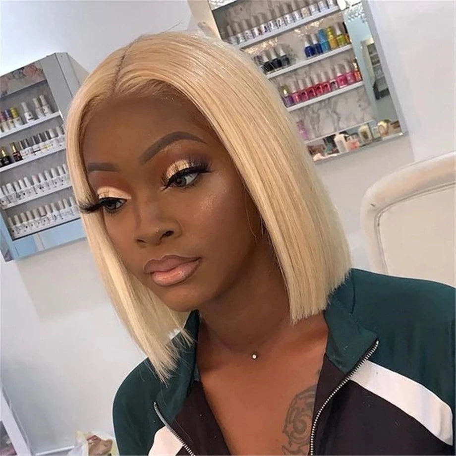 613 Blonde Bob Wigs Human Hair 180% Density Brazilian Virgin Hair