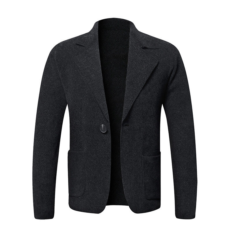 Men's Solid Color Cardigan Small Suit Knitted Jacket