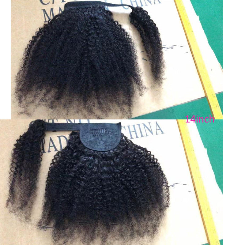 Women's Black Human Hair Wig Velcro Ponytail