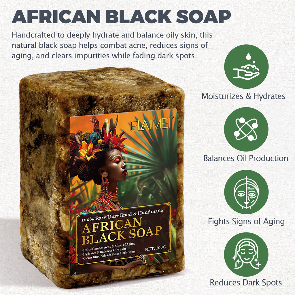 100g African Black Soap – Handmade Natural Skincare Bar for Acne & Oil Control