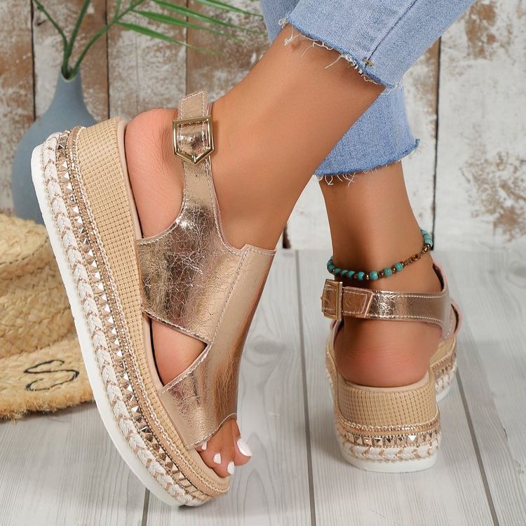 Summer Shiny Sandals Hollow Design Fish Mouth Sandal For Women