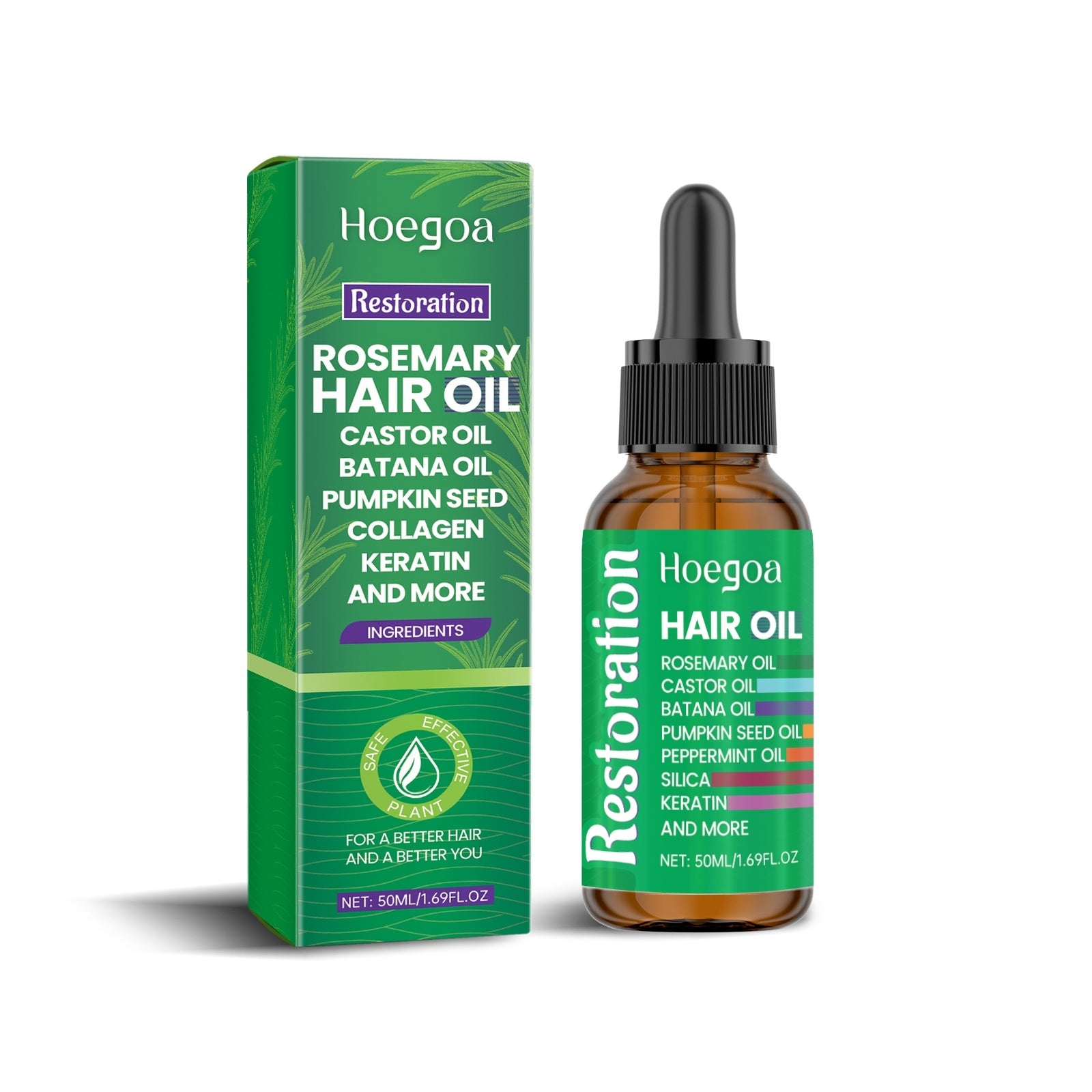 Hair Growth Essential Oil – Rosemary, Castor & Pumpkin Seed Blend for Stronger, Thicker, Shinier Hair – Nourishing Anti-Hair Loss Serum with Collagen, Keratin & Mint – 50ml