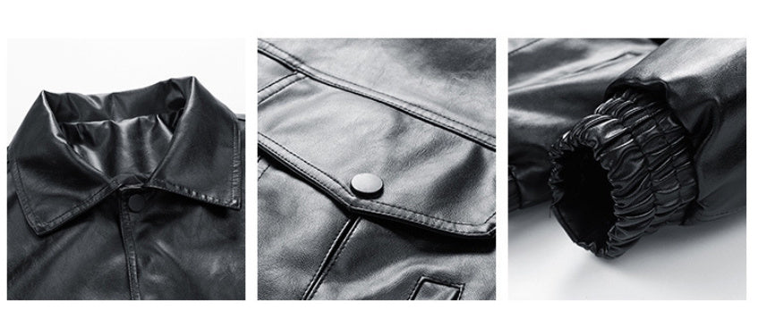 Embroidery New Men's PU Leather Coat