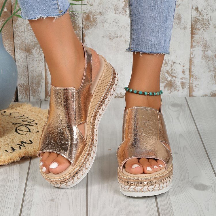 Summer Shiny Sandals Hollow Design Fish Mouth Sandal For Women