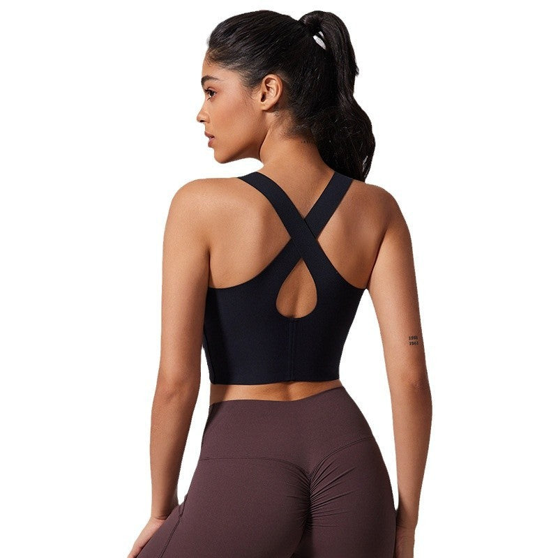 Nude Photosensitive Surface Cross Sports Vest Long Comfortable All-match Yoga Underwear