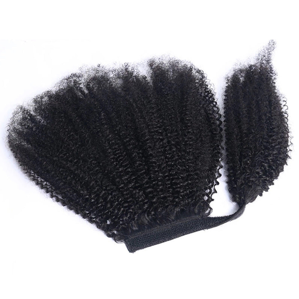 Women's Black Human Hair Wig Velcro Ponytail