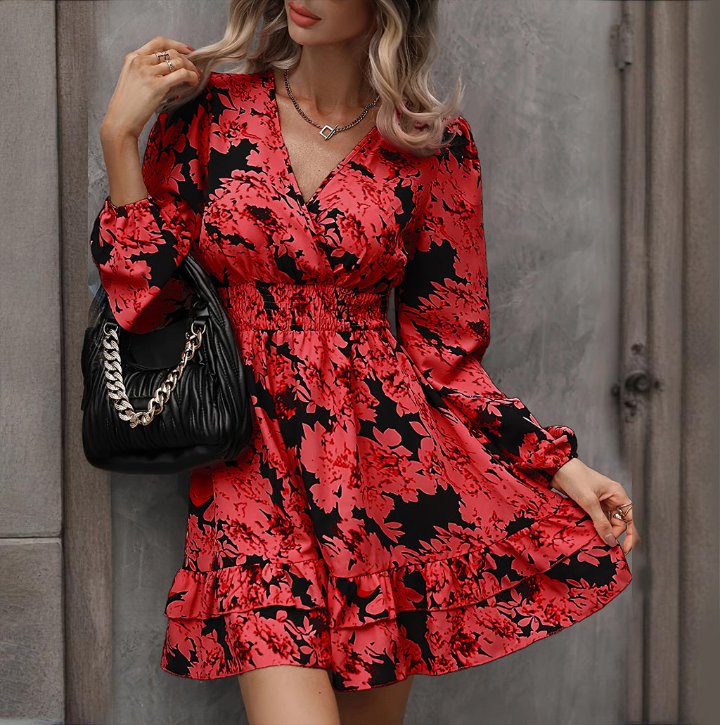 Sleeve A-Line Dress V-Neck,Dress